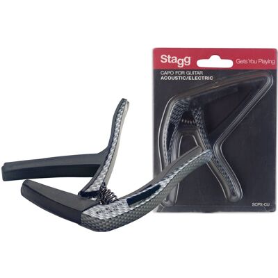 Stagg Curved Trigger Capo For Acoustic & Electric Guitar Carbon - Publicité Stagg Curved Trigger Capo For Acoustic & Electric Guitar Carbon - Publicité