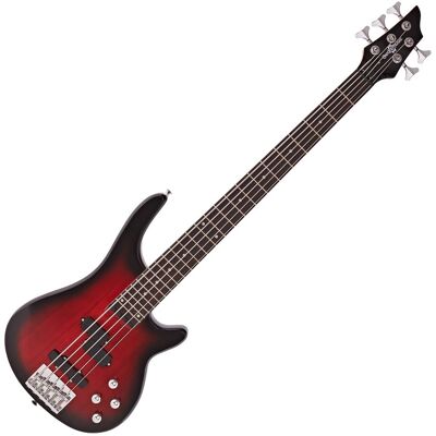 Guitare Basse Chicago 5 Cordes par Gear4music Trans Red - Publicité Guitare Basse Chicago 5 Cordes par Gear4music Trans Red - Publicité
