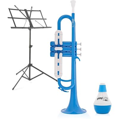 Pack Trompette Hybride playLITE par Gear4music Bleu + Pupitre & Sourdine - Publicité Pack Trompette Hybride playLITE par Gear4music Bleu + Pupitre & Sourdine - Publicité
