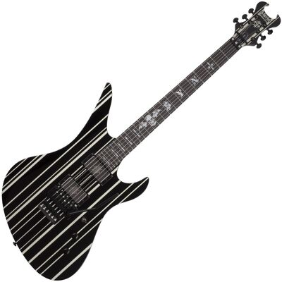 Schecter Synyster Custom Gloss Black with Silver Pin Stripes - Publicité Schecter Synyster Custom Gloss Black with Silver Pin Stripes - Publicité