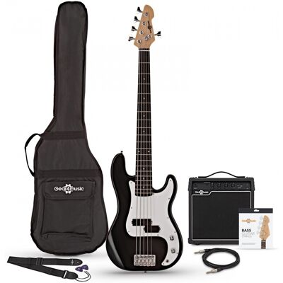 Pack avec Guitare Basse LA 5 Cordes et Ampli 15 W par Gear4music Noir - Publicité Pack avec Guitare Basse LA 5 Cordes et Ampli 15 W par Gear4music Noir - Publicité