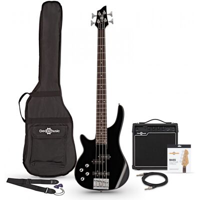 Guitare Basse pour Gaucher Chicago + Pack Ampli 15 W par Gear4music Noir - Publicité Guitare Basse pour Gaucher Chicago + Pack Ampli 15 W par Gear4music Noir - Publicité