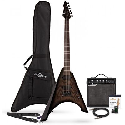 Gear4Music Pack Guitare Électrique Harlem V + Ampli 15 W Trans Black - Publicité Gear4Music Pack Guitare Électrique Harlem V + Ampli 15 W Trans Black - Publicité