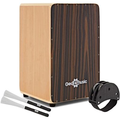 Cajon par Gear4music Ébène avec Housse et Accessoires - Publicité Cajon par Gear4music Ébène avec Housse et Accessoires - Publicité