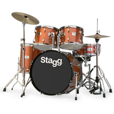 Stagg 5pc 22 Drum Kit Brown Sparkle - Publicité Stagg 5pc 22 Drum Kit Brown Sparkle - Publicité