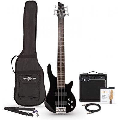 Gear4Music Pack Guitare Basse Chicago 6 Cordes Noir + Ampli 15 W - Publicité Gear4Music Pack Guitare Basse Chicago 6 Cordes Noir + Ampli 15 W - Publicité
