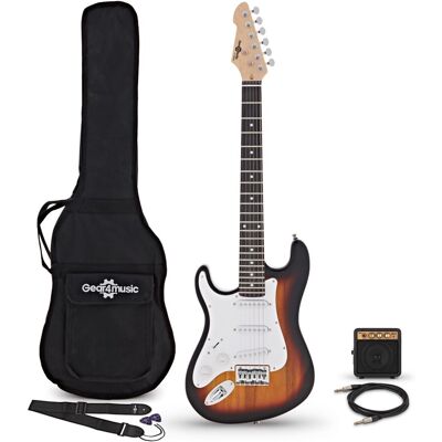 Gear4Music Guitare Électrique LA 3/4 Sunburst pour Gaucher Pack Mini Ampli de Guitare - Publicité Gear4Music Guitare Électrique LA 3/4 Sunburst pour Gaucher Pack Mini Ampli de Guitare - Publicité