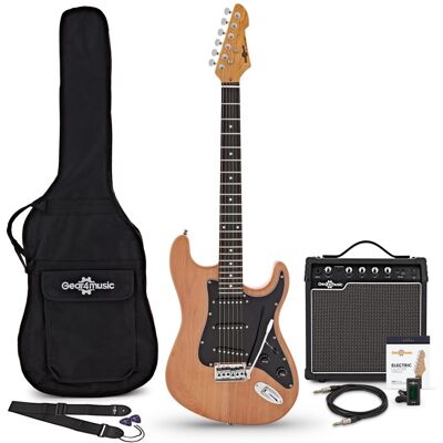 Guitare Électrique LA Select par Gear4music Natural Ampli Guitare de 15 W & Pack dAccessoires - Publicité Guitare Électrique LA Select par Gear4music Natural Ampli Guitare de 15 W & Pack dAccessoires - Publicité
