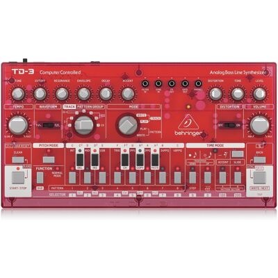 Behringer TD-3 Analog Bass Line Synthesizer Transparent Red - Publicité Behringer TD-3 Analog Bass Line Synthesizer Transparent Red - Publicité