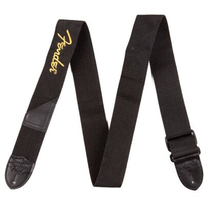 Fender 2" Poly Guitar Strap Black with Yellow Fender Logo - Publicité Fender 2" Poly Guitar Strap Black with Yellow Fender Logo - Publicité