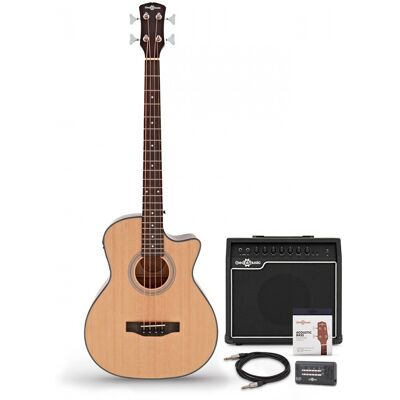 Gear4Music Guitare basse électro-acoustique Natural ampli basse 35W et accessoires - Publicité Gear4Music Guitare basse électro-acoustique Natural ampli basse 35W et accessoires - Publicité