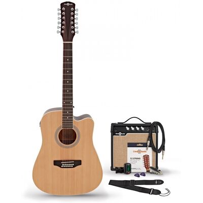 Gear4Music uitare Électro-Acoustique Dreadnought 12 cordes Natural avec pack Ampli Acoustique 15 W et Accessoires - Publicité Gear4Music uitare Électro-Acoustique Dreadnought 12 cordes Natural avec pack Ampli Acoustique 15 W et Accessoires - Publicité