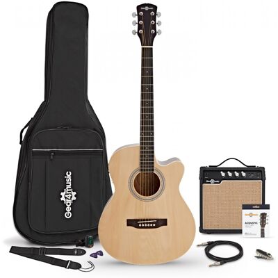 Gear4Music Guitare Électro-Acoustique Pan Coupé Natural avec pack Ampli Acoustique 15 W et Accessoires - Publicité Gear4Music Guitare Électro-Acoustique Pan Coupé Natural avec pack Ampli Acoustique 15 W et Accessoires - Publicité