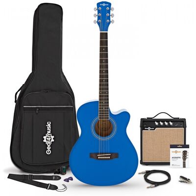 Gear4Music Pack Guitare Électro-Acoustique à Pan Coupé + Ampli 15 W Bleu - Publicité Gear4Music Pack Guitare Électro-Acoustique à Pan Coupé + Ampli 15 W Bleu - Publicité
