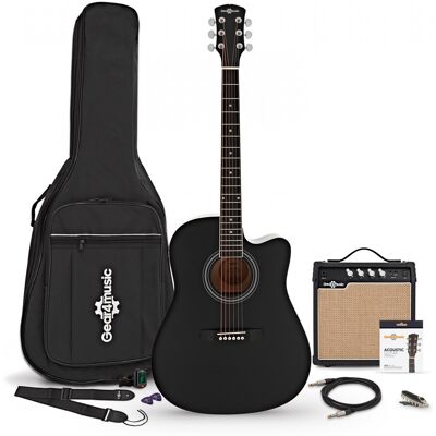 Gear4Music Guitare Électro-Acoustique Dreadnought Pan Coupé Noire avec pack Ampli Acoustique 15 W et Accessoires - Publicité Gear4Music Guitare Électro-Acoustique Dreadnought Pan Coupé Noire avec pack Ampli Acoustique 15 W et Accessoires - Publicité
