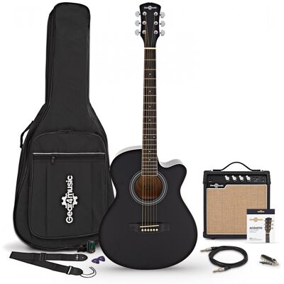 Gear4Music Guitare Électro-Acoustique Pan Coupé Noire avec pack Ampli Acoustique 15 W et Accessoires - Publicité Gear4Music Guitare Électro-Acoustique Pan Coupé Noire avec pack Ampli Acoustique 15 W et Accessoires - Publicité