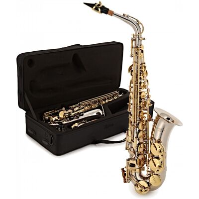 Alto Saxophone by Gear4music Nickel & Gold - Publicité Alto Saxophone by Gear4music Nickel & Gold - Publicité