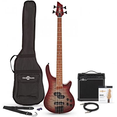 Gear4Music Guitare Basse Chicago Select + Pack Ampli Reverse Red Burst - Publicité Gear4Music Guitare Basse Chicago Select + Pack Ampli Reverse Red Burst - Publicité
