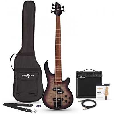 Gear4Music Chicago Select 5-String Bass Guitar + Amp Pack Purple Burst - Publicité Gear4Music Chicago Select 5-String Bass Guitar + Amp Pack Purple Burst - Publicité