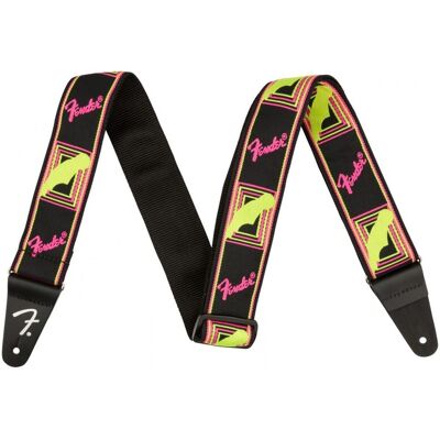 Fender Neon Monogram Sangle de Guitare Jaune/Rose - Publicité Fender Neon Monogram Sangle de Guitare Jaune/Rose - Publicité