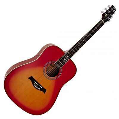 Guitare Acoustique Dreadnought par Gear4music Cherry Sunburst - Publicité Guitare Acoustique Dreadnought par Gear4music Cherry Sunburst - Publicité