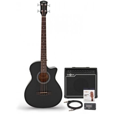 Gear4Music Guitare basse électro-acoustique noire ampli basse 35W et accessoires - Publicité Gear4Music Guitare basse électro-acoustique noire ampli basse 35W et accessoires - Publicité