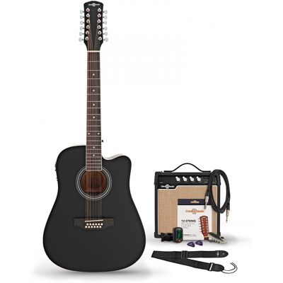 Gear4Music uitare Électro-Acoustique Dreadnought 12 cordes Noir avec pack Ampli Acoustique 15 W et Accessoires - Publicité Gear4Music uitare Électro-Acoustique Dreadnought 12 cordes Noir avec pack Ampli Acoustique 15 W et Accessoires - Publicité