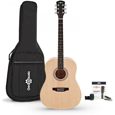Guitare Acoustique Dreadnought et pack Accessoires par Gear4music Natural - Publicité Guitare Acoustique Dreadnought et pack Accessoires par Gear4music Natural - Publicité