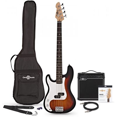 Gear4Music Guitare Basse LA pour Gaucher + Pack Ampli 15 W Sunburst - Publicité Gear4Music Guitare Basse LA pour Gaucher + Pack Ampli 15 W Sunburst - Publicité