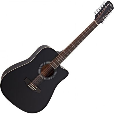 Guitare Acoustique Dreadnought à Pan Coupé 12 cordes par Gear4music Noir - Publicité Guitare Acoustique Dreadnought à Pan Coupé 12 cordes par Gear4music Noir - Publicité