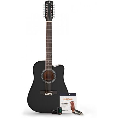 Guitare Acoustique Dreadnought 12 cordes et pack Accessoires par Gear4music Noir - Publicité Guitare Acoustique Dreadnought 12 cordes et pack Accessoires par Gear4music Noir - Publicité
