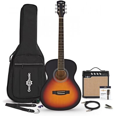 Gear4Music Guitrare Électro-Acoustique dÉtude Sunburst Ampli Acoustique 15 W et Accessoires - Publicité Gear4Music Guitrare Électro-Acoustique dÉtude Sunburst Ampli Acoustique 15 W et Accessoires - Publicité