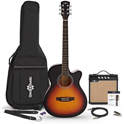 Gear4Music Guitare Électro-Acoustique Pan Coupé Sunburst avec pack Ampli Acoustique 15 W et Accessoires - Publicité Gear4Music Guitare Électro-Acoustique Pan Coupé Sunburst avec pack Ampli Acoustique 15 W et Accessoires - Publicité