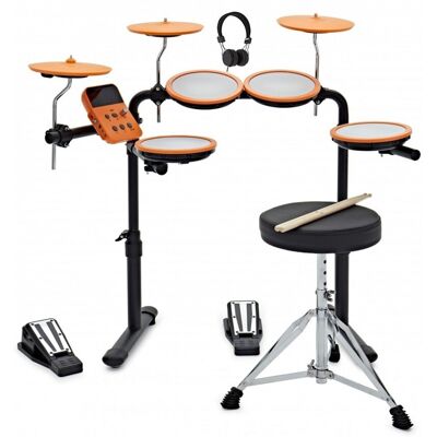 Gear4Music VISIONDRUM Batterie Électronique Compacte avec Peaux en Maille Tabouret et Casque Orange - Publicité Gear4Music VISIONDRUM Batterie Électronique Compacte avec Peaux en Maille Tabouret et Casque Orange - Publicité