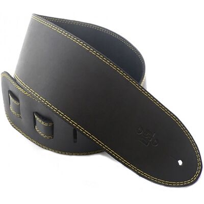 DSL Straps DSL SGE35 Leather 3.5" Guitar Strap Black w/ Yellow Edge Stitch - Publicité DSL Straps DSL SGE35 Leather 3.5" Guitar Strap Black w/ Yellow Edge Stitch - Publicité