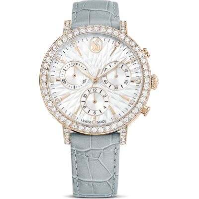 Swarovski Montre Matrix tennis chrono, Fabriqué en Suisse, Bracelet en cuir, Gris, Finition champagne doré OS - Publicité Swarovski Montre Matrix tennis chrono, Fabriqué en Suisse, Bracelet en cuir, Gris, Finition champagne doré OS - Publicité
