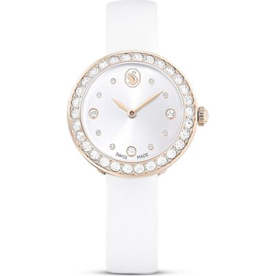Swarovski Montre Matrix tennis, Fabriqué en Suisse, Bracelet en cuir, Blanc, Finition champagne doré OS - Publicité Swarovski Montre Matrix tennis, Fabriqué en Suisse, Bracelet en cuir, Blanc, Finition champagne doré OS - Publicité