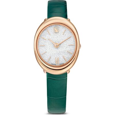 Swarovski Montre Imber oval, Fabriqué en Suisse, Bracelet en cuir, Verte, Finition or rose OS - Publicité Swarovski Montre Imber oval, Fabriqué en Suisse, Bracelet en cuir, Verte, Finition or rose OS - Publicité