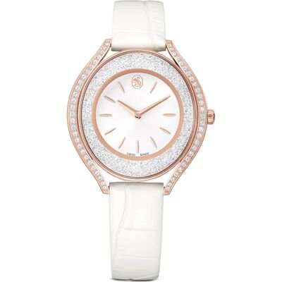 Swarovski Montre Crystalline aura, Fabriqué en Suisse, Bracelet en cuir, Blanc, Finition or rose OS - Publicité Swarovski Montre Crystalline aura, Fabriqué en Suisse, Bracelet en cuir, Blanc, Finition or rose OS - Publicité