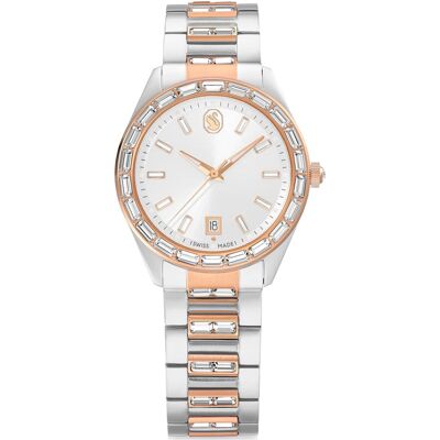 Swarovski Montre Matrix date, Fabriqué en Suisse, Bracelet en métal, Ton or rose, Finition mix de métal OS - Publicité Swarovski Montre Matrix date, Fabriqué en Suisse, Bracelet en métal, Ton or rose, Finition mix de métal OS - Publicité