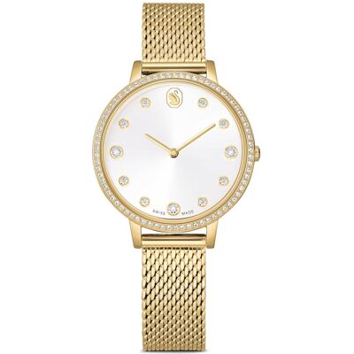 Swarovski Montre Clarica, Fabriqué en Suisse, Bracelet en métal, Ton doré, Finition ton doré OS - Publicité Swarovski Montre Clarica, Fabriqué en Suisse, Bracelet en métal, Ton doré, Finition ton doré OS - Publicité
