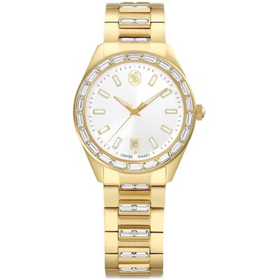 Swarovski Montre Matrix date, Fabriqué en Suisse, Bracelet en métal, Ton doré, Finition ton doré OS - Publicité Swarovski Montre Matrix date, Fabriqué en Suisse, Bracelet en métal, Ton doré, Finition ton doré OS - Publicité