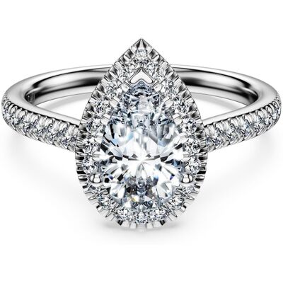 Swarovski Bague solitaire halo Eternity, Diamants de synthèse 1,3 ct tw, Forme de poire, Or blanc 18 carats 50 - Publicité Swarovski Bague solitaire halo Eternity, Diamants de synthèse 1,3 ct tw, Forme de poire, Or blanc 18 carats 50 - Publicité