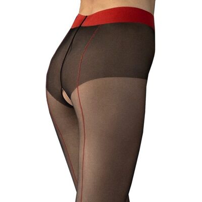 Fiore Collant Ouvert Entrejambe Noir Couture Rouge - Publicité Fiore Collant Ouvert Entrejambe Noir Couture Rouge - Publicité