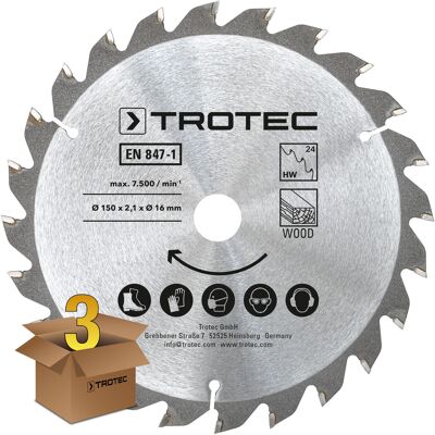 Ensemble de lames de scie circulaire TROTEC Ø 150mm (24 dents) - Outils de coupe du bois - Publicité Ensemble de lames de scie circulaire TROTEC Ø 150mm (24 dents) - Outils de coupe du bois - Publicité