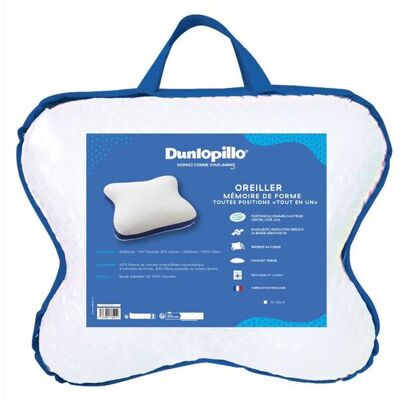 Dunlopillo Oreiller Rectangulaire 45x55 cm à mémoire de forme TOUTES POSITIONS - Publicité Dunlopillo Oreiller Rectangulaire 45x55 cm à mémoire de forme TOUTES POSITIONS - Publicité