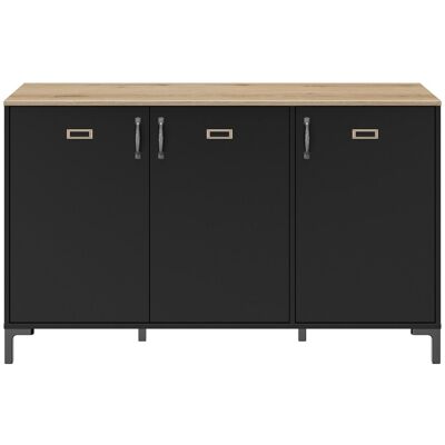 GAMI Manchester Buffet - 136x82x40 cm, noir/chêne, 3 portes - Publicité GAMI Manchester Buffet - 136x82x40 cm, noir/chêne, 3 portes - Publicité