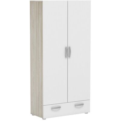 Armoire 2 portes 1 tiroir NANO coloris chêne shannon/blanc - Publicité Armoire 2 portes 1 tiroir NANO coloris chêne shannon/blanc - Publicité