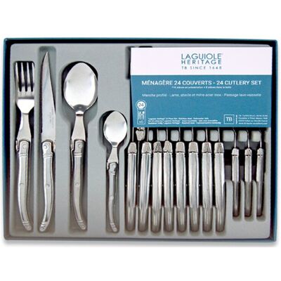 Ensemble de 24 Couverts Laguiole - Argent - Pour 6 personnes - Coffret Cadeau Élégant - Publicité Ensemble de 24 Couverts Laguiole - Argent - Pour 6 personnes - Coffret Cadeau Élégant - Publicité