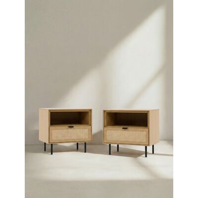 Essie lot de 2 tables de chevet naturel 1 tiroir - Kenay Home - Publicité Essie lot de 2 tables de chevet naturel 1 tiroir - Kenay Home - Publicité